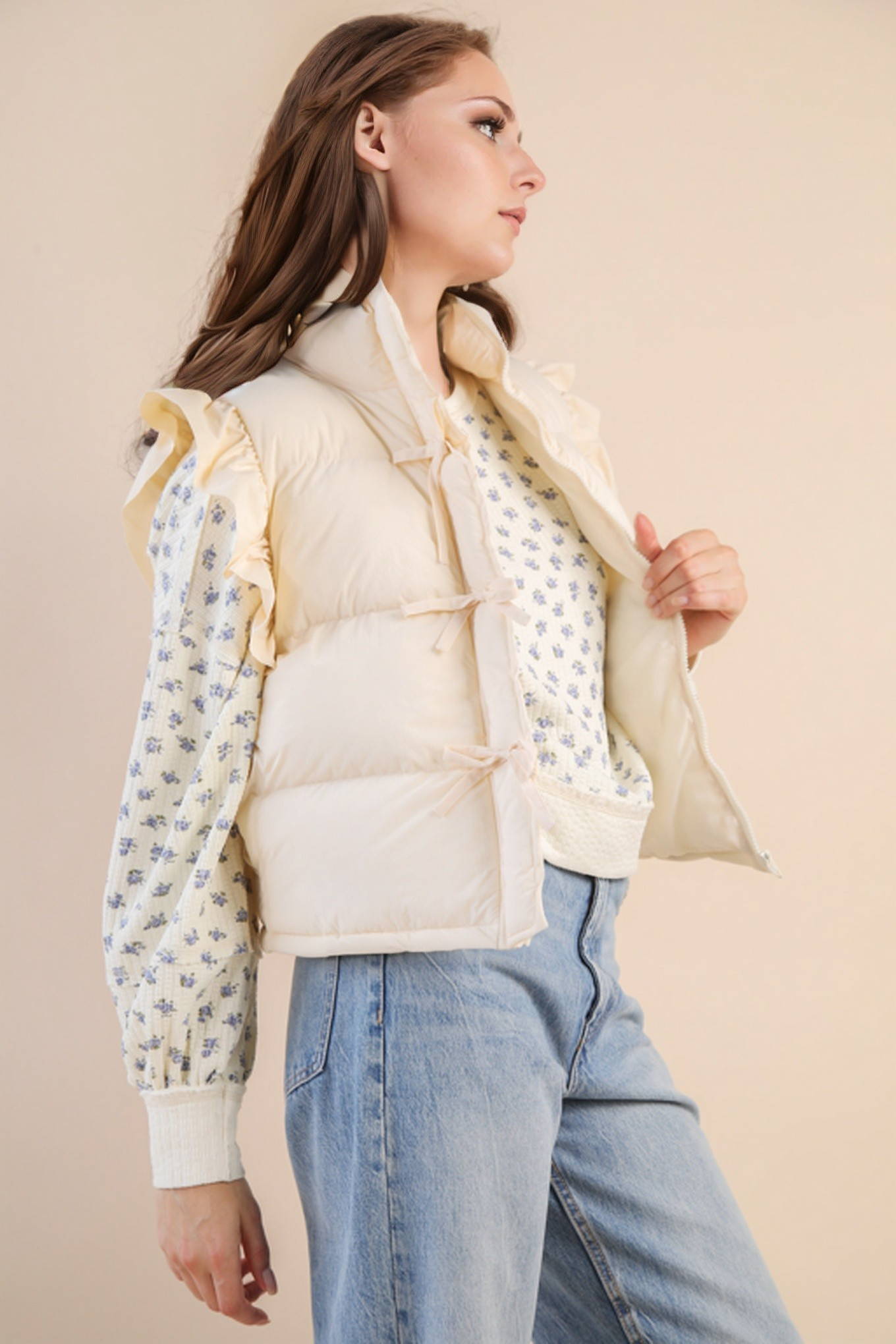 Vest - Ruffle Bow - Cream