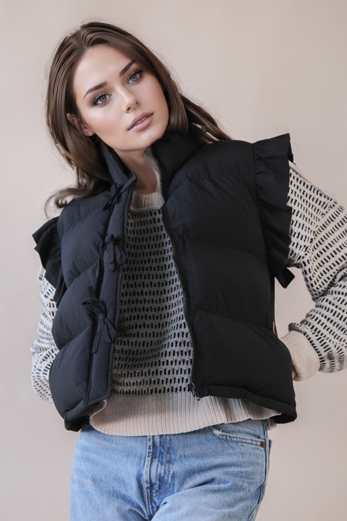 Vest - Ruffle Bow - Black