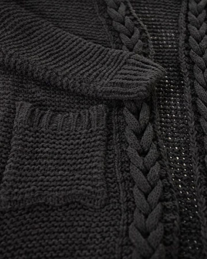Cardigan - Hooded Braided - Black