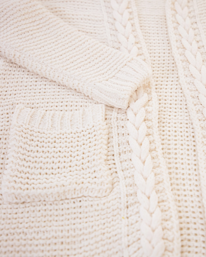 Cardigan - Hooded Braided - White