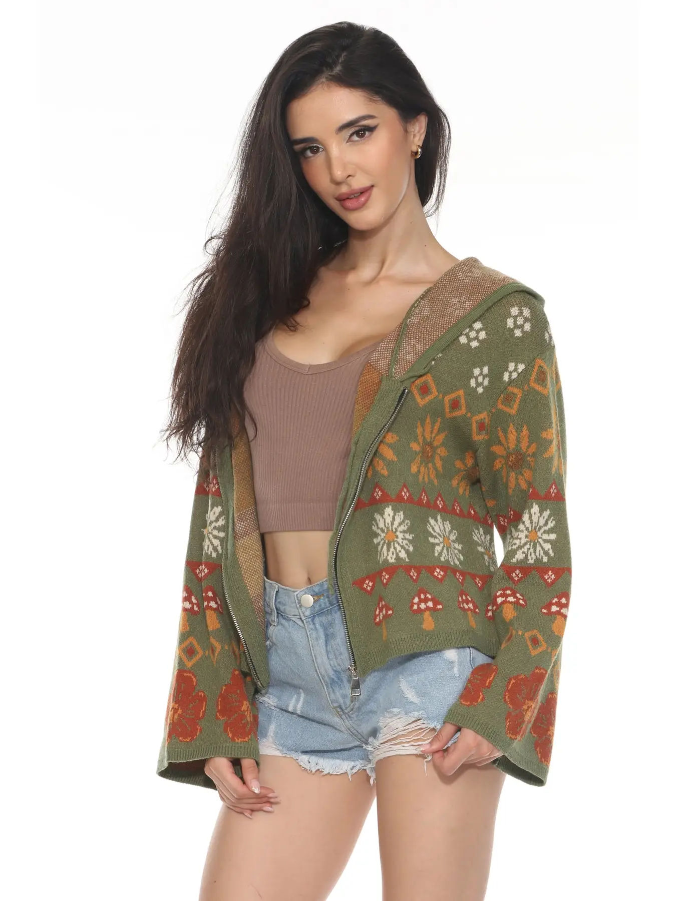 Jr Hoodie - Fair Isle Mushroom - Olive