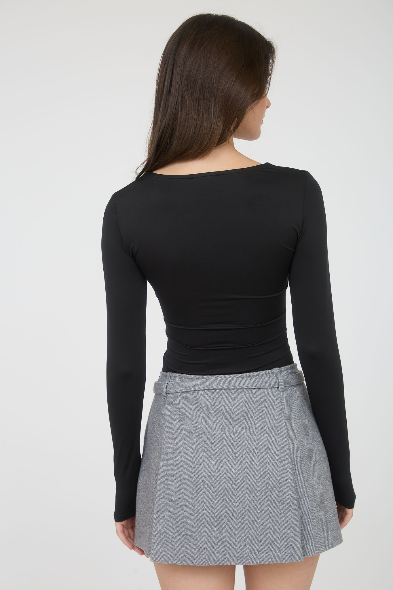 Jr Long Sleeve Top - Ruched Neckline - Black