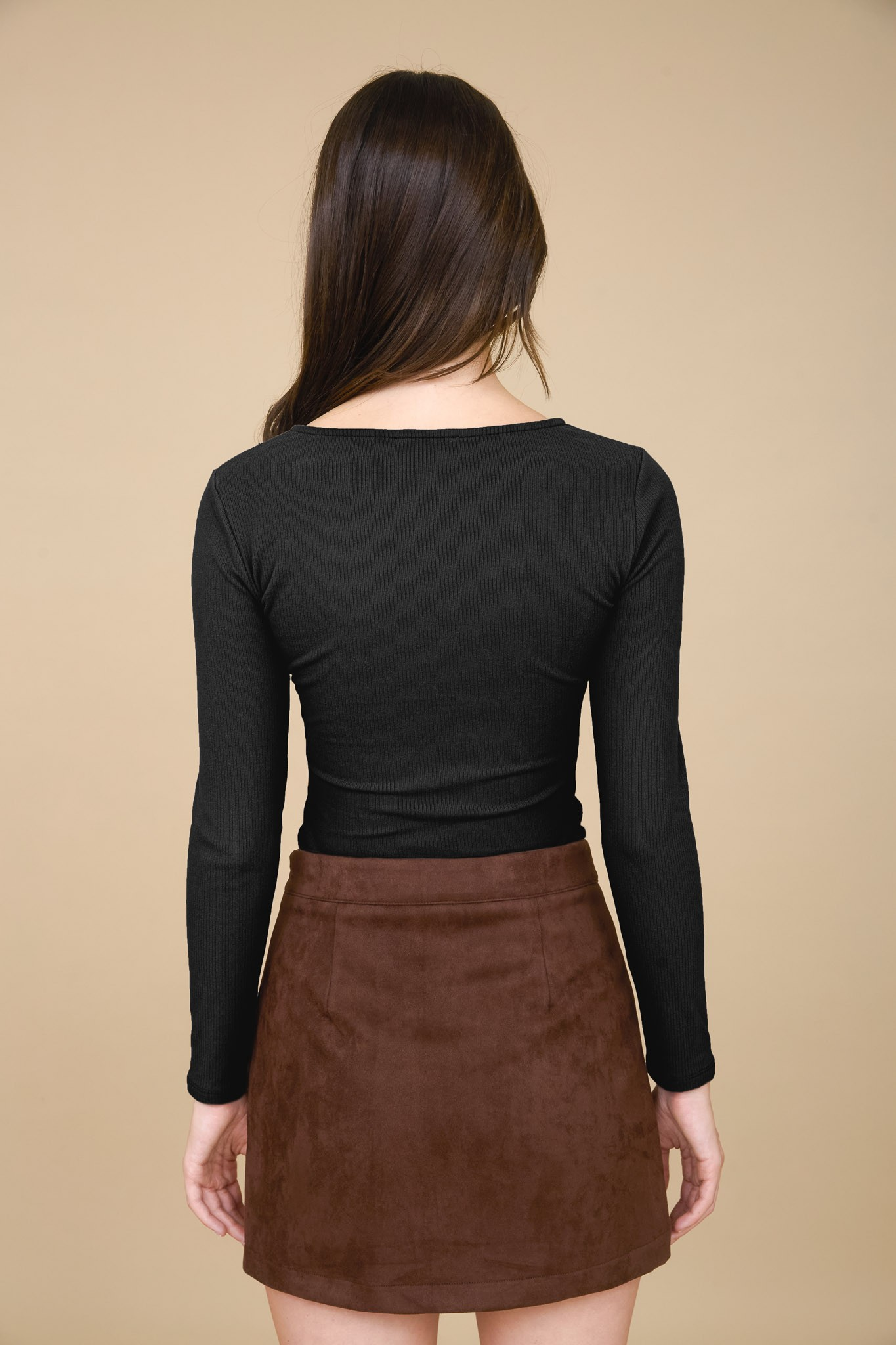 Jr Long Sleeve Top - Round Neck Bow - Black