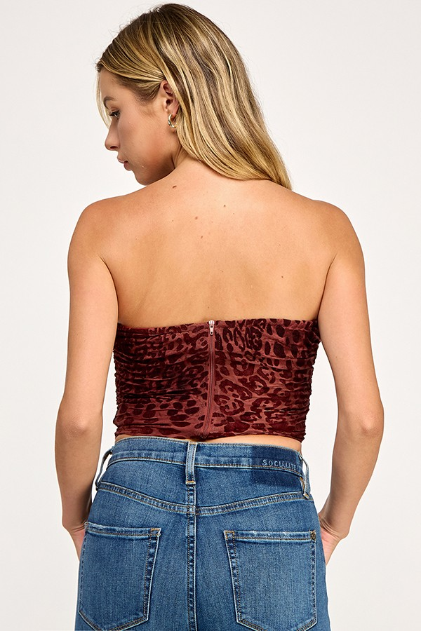 Top - Tube Leopard Flocking - Burgundy