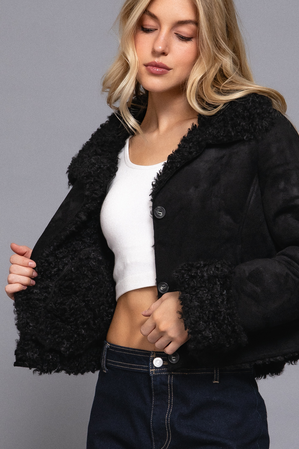 Jacket - Suede Fur Trim - Black - hotRAGS.com