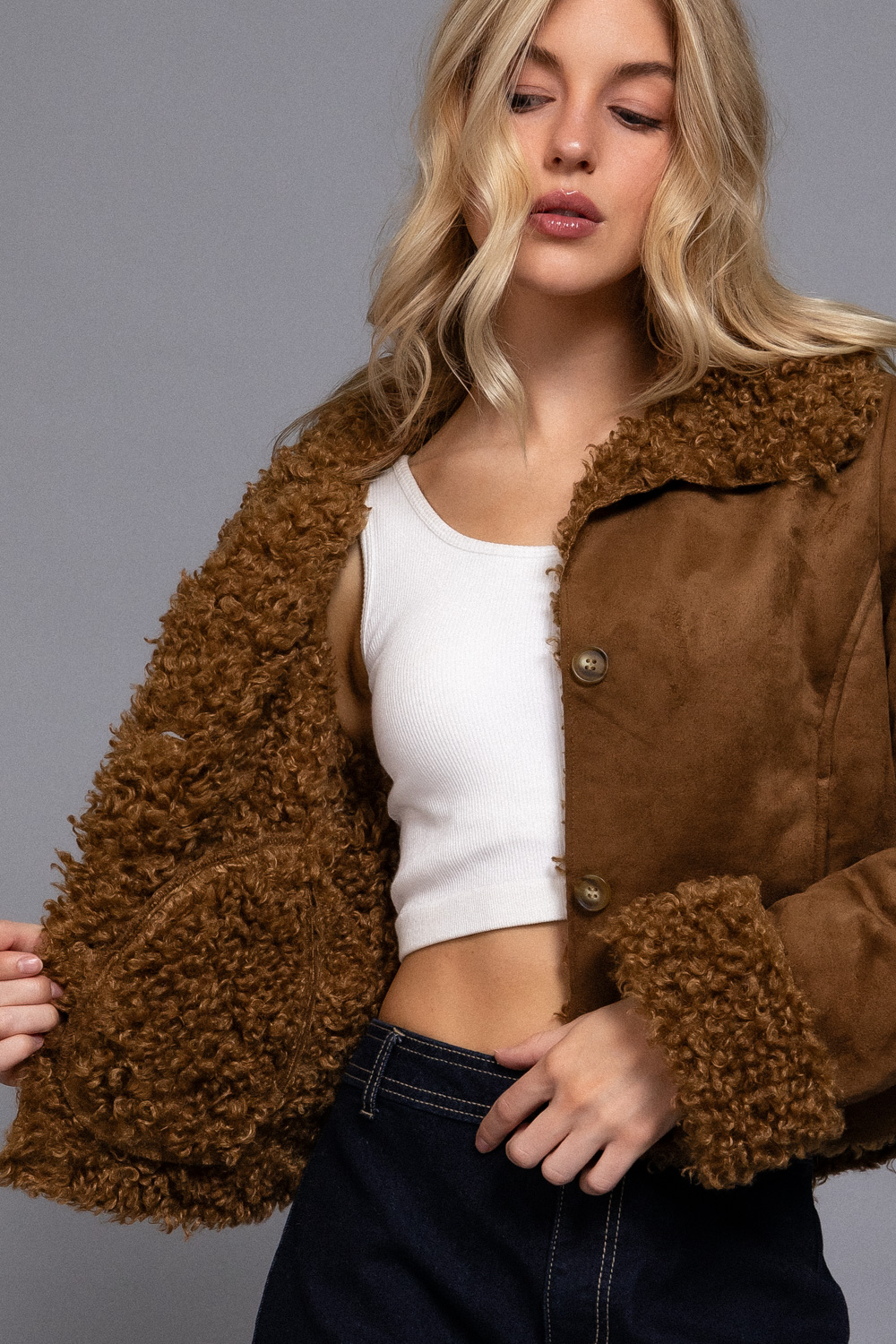 Jacket - Suede Fur Trim - Brown - hotRAGS.com