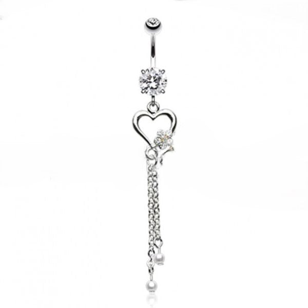 Belly Ring - Heart Pearl - Silver