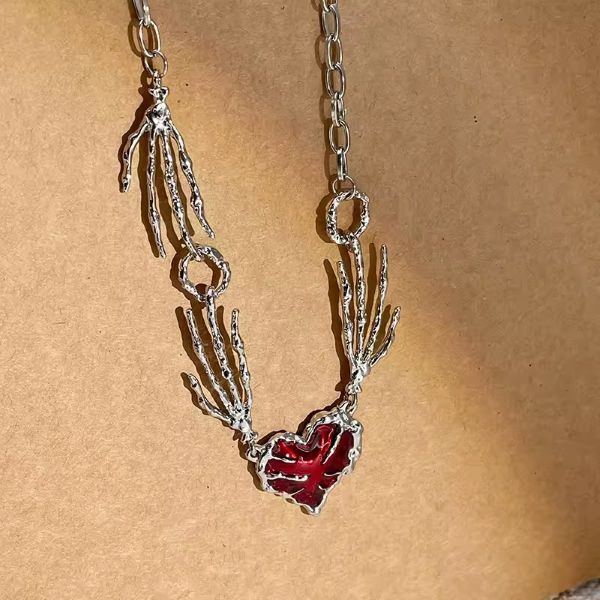 Necklace - Heart Skeleton Hands - hotRAGS.com