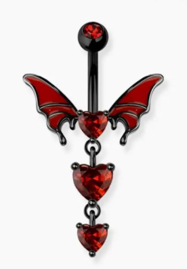 Belly Ring - Heart Wings Red