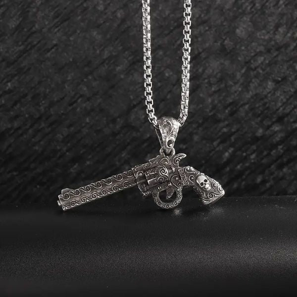 Necklace - Vintage Skull Revolver