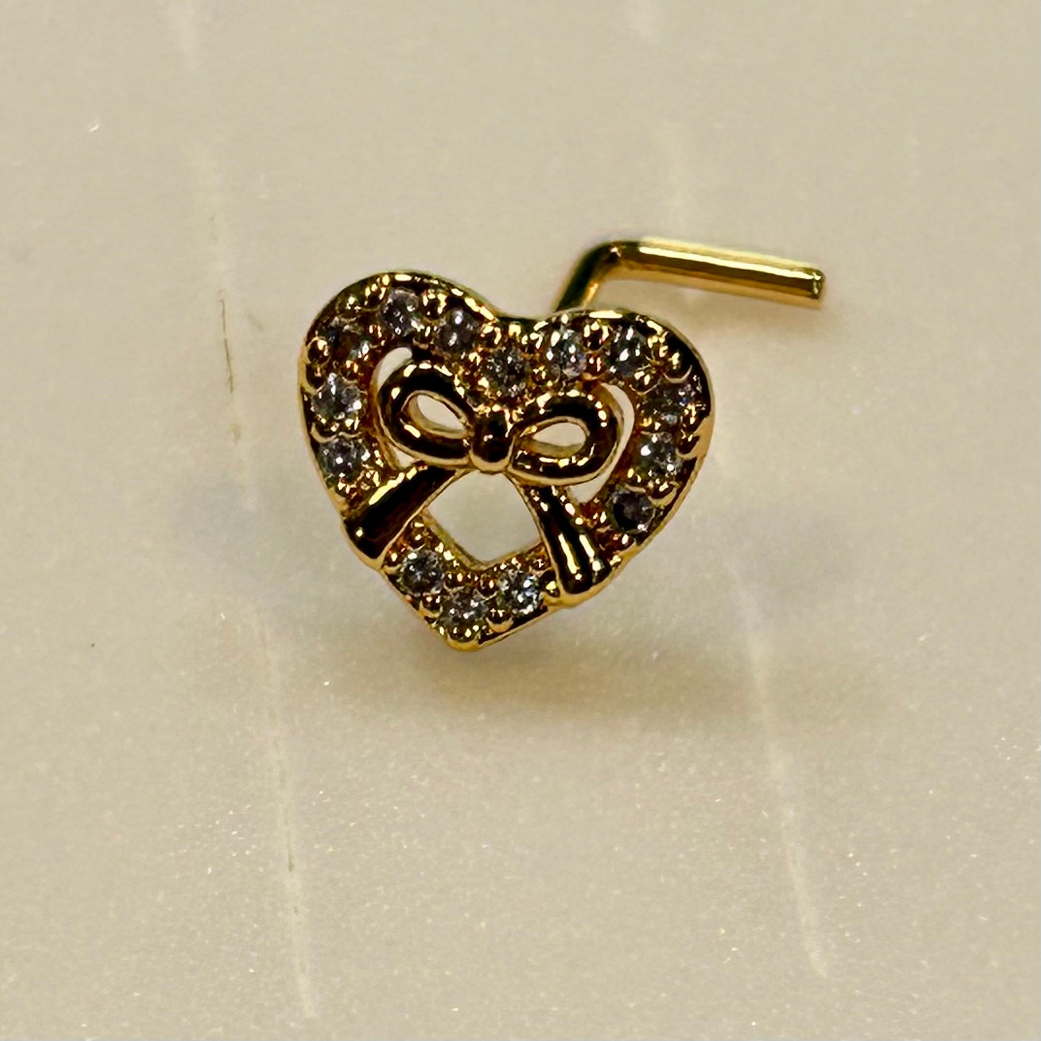 Nose L-shape 20g Heart Bow - Gold - hotRAGS.com