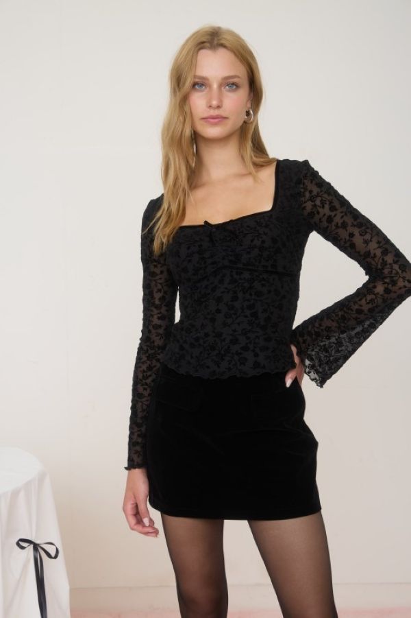 Jr Long Sleeve - Velvet Sheer - Black