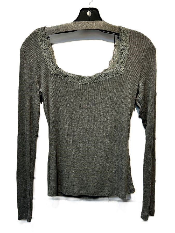 Jr Long Sleeve Top - Lace Neckline - Grey - hotRAGS.com