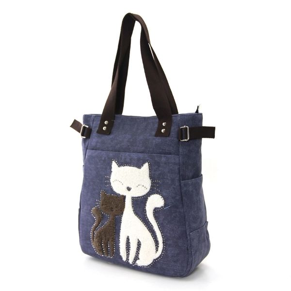 BAG - TOTE CATS FAUX FUR - BLUE