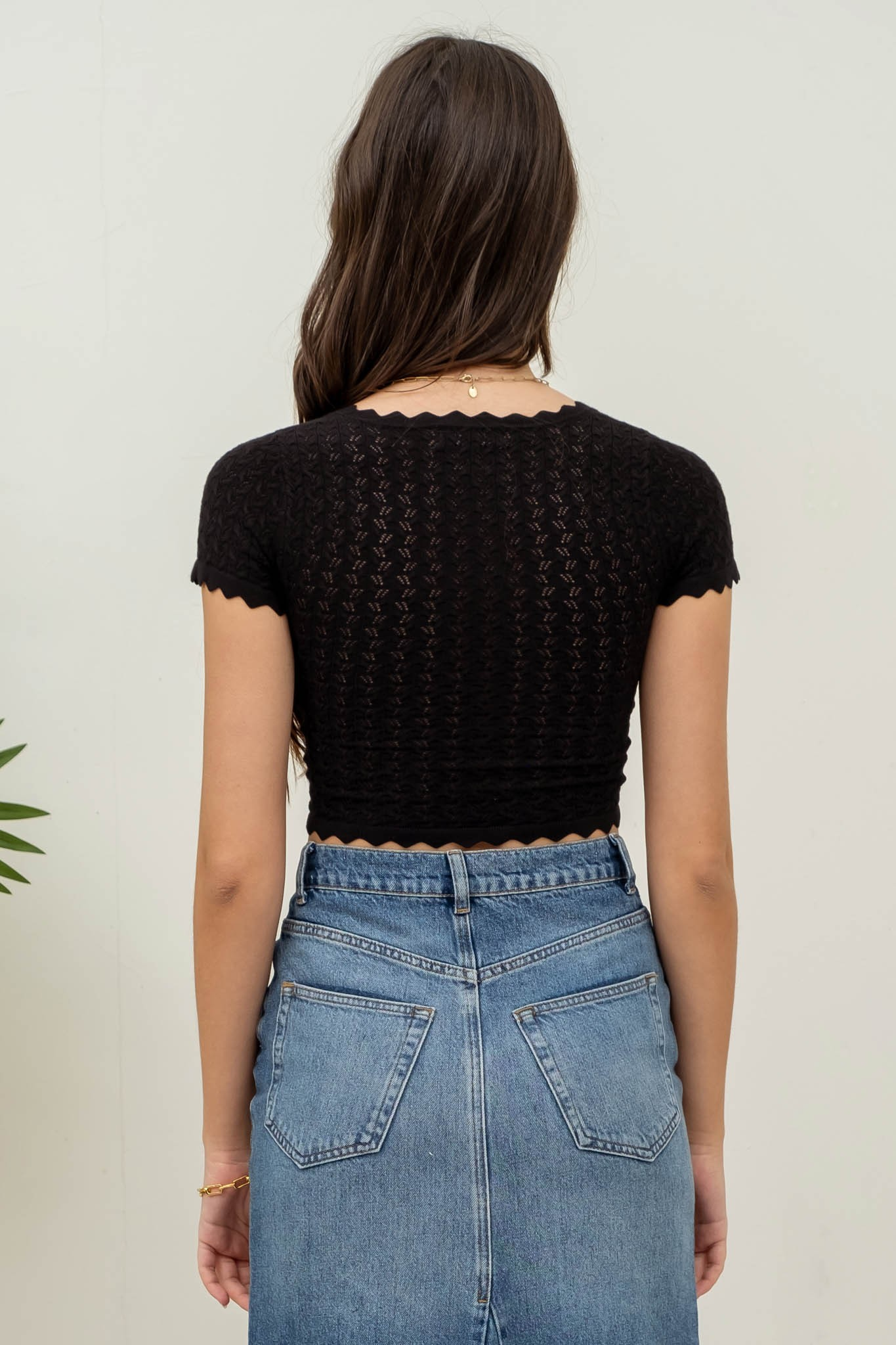 Jr Crop Top - Scallop Hem Eyelet - Black - hotRAGS.com