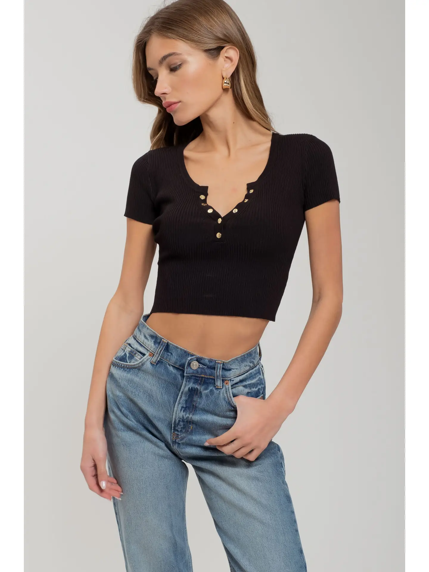 Jr Short Sleeve - Snap Button - Black