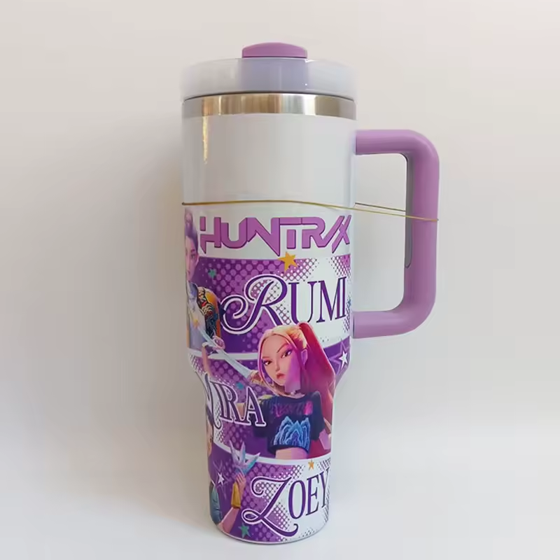 Tumbler - Steel Stanley Kpop - White Lt. Purple Handle Girls - hotRAGS.com