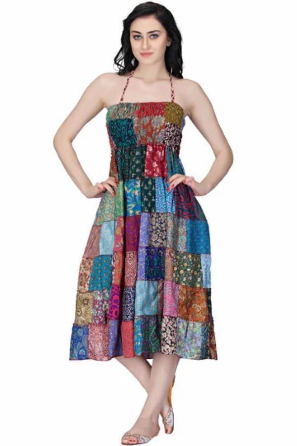 Dress - Midi Smocked Patchwork - hotRAGS.com