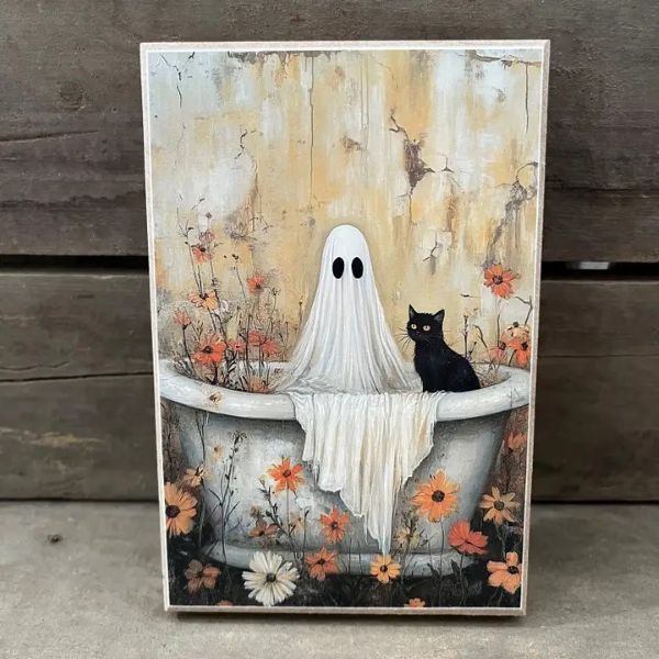 Wall Art - Ghost Cat Bathtub - 4x6 - hotRAGS.com