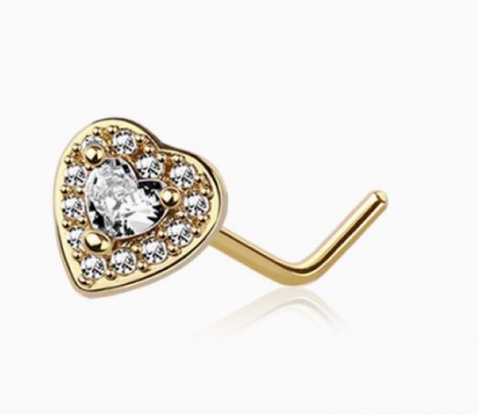 Nose Stud - Heart - Gold