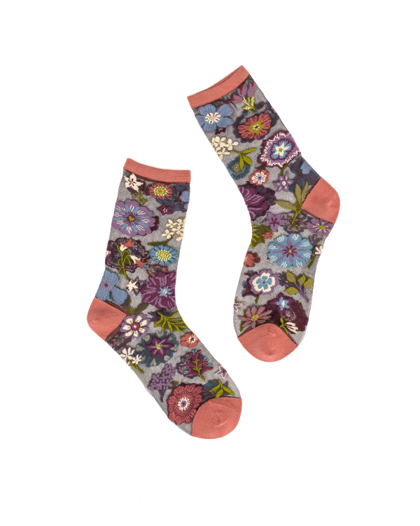 Socks - Sheer Crew Florals Black - hotRAGS.com