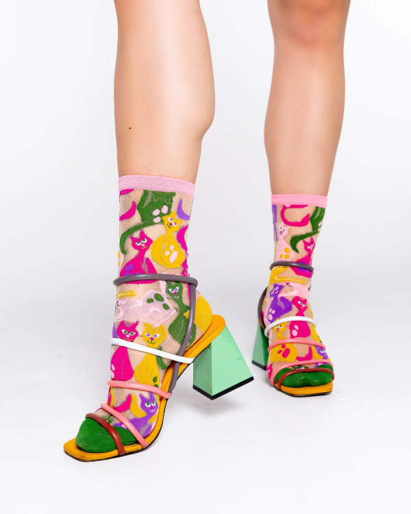 Socks - Sheer Crew Dopamine Cat - hotRAGS.com