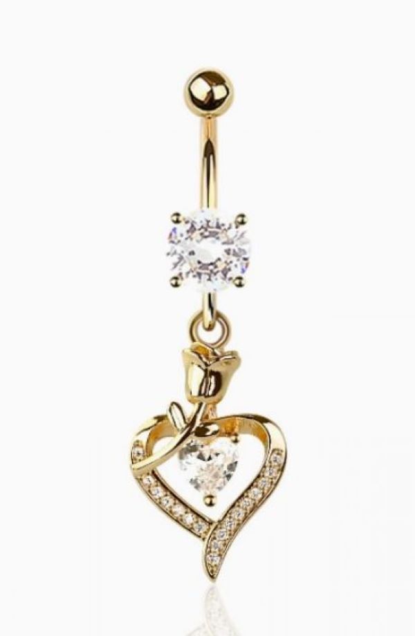 Belly Ring - Heart Flower - Gold