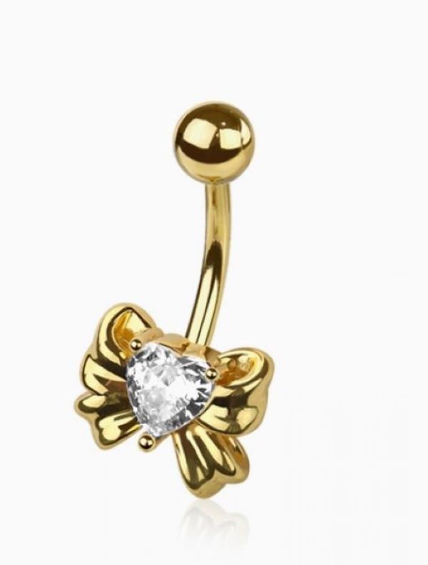 Belly Ring - Heart Ribbon - Gold