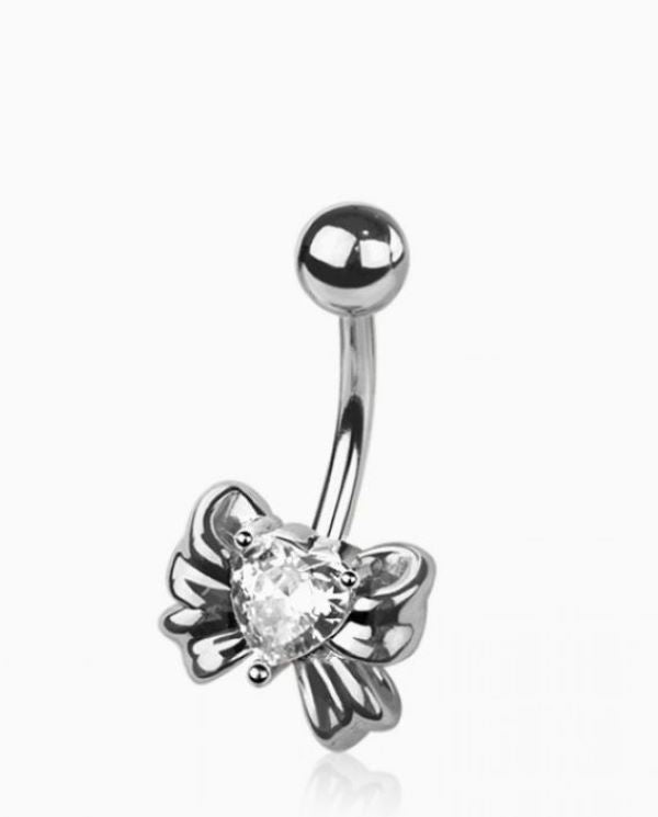 Belly Ring - Heart Ribbon - Silver