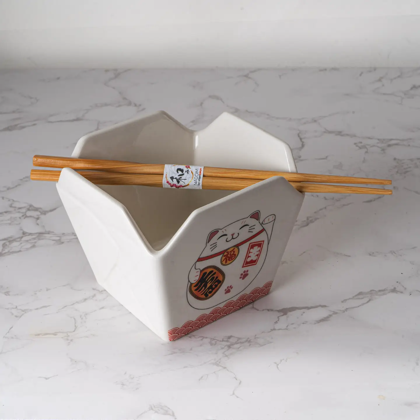Ramen Bowl - Lucky Cat With Chopsticks - hotRAGS.com