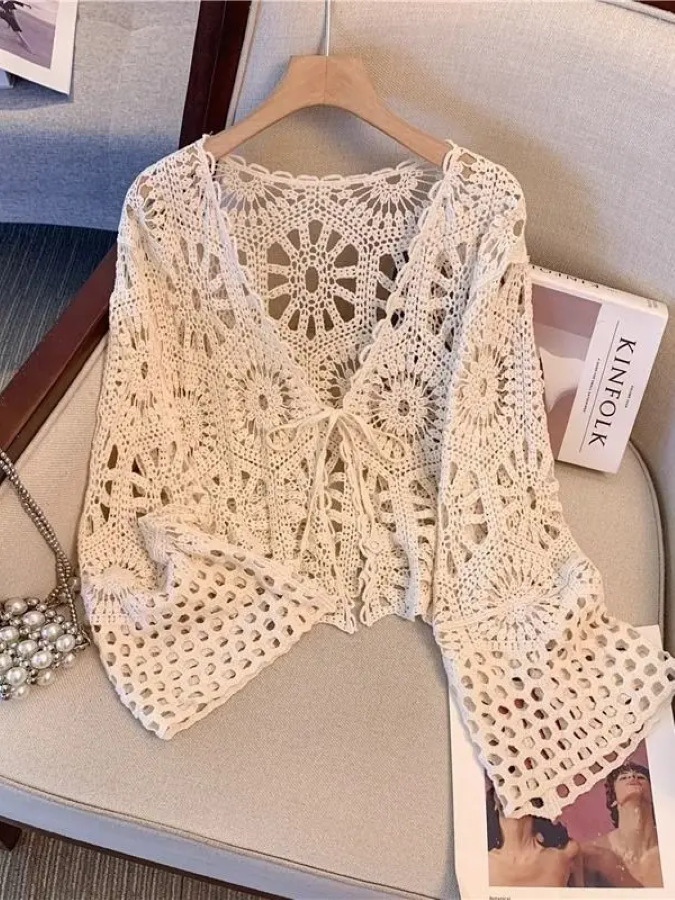 Jr Cardigan - Crochet Boho - Beige - hotRAGS.com