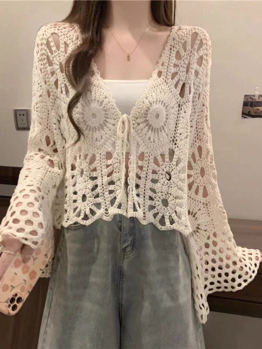 Jr Cardigan - Crochet Boho - Beige - hotRAGS.com