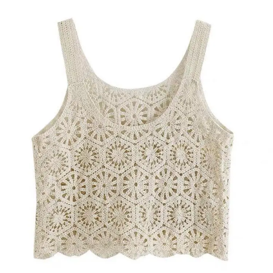 Jr Tank Top - Embroidered Crochet - Beige - hotRAGS.com