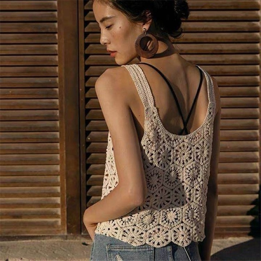 Jr Tank Top - Embroidered Crochet - Beige - hotRAGS.com