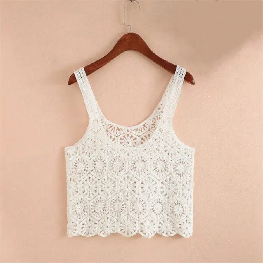 Jr Tank Top - Embroidered Crochet - White - hotRAGS.com