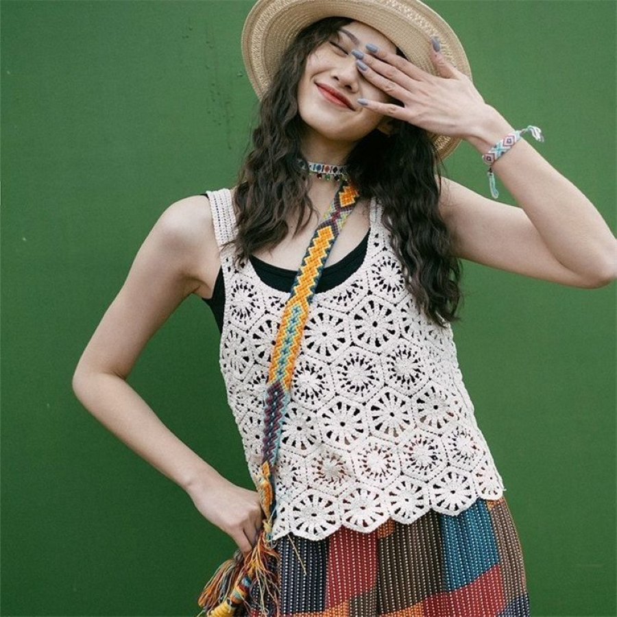 Jr Tank Top - Embroidered Crochet - White - hotRAGS.com