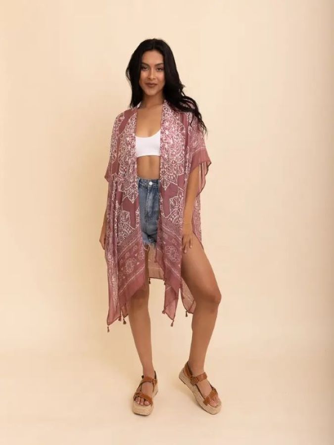 Kimono - Versatile With Tassel - Rose
