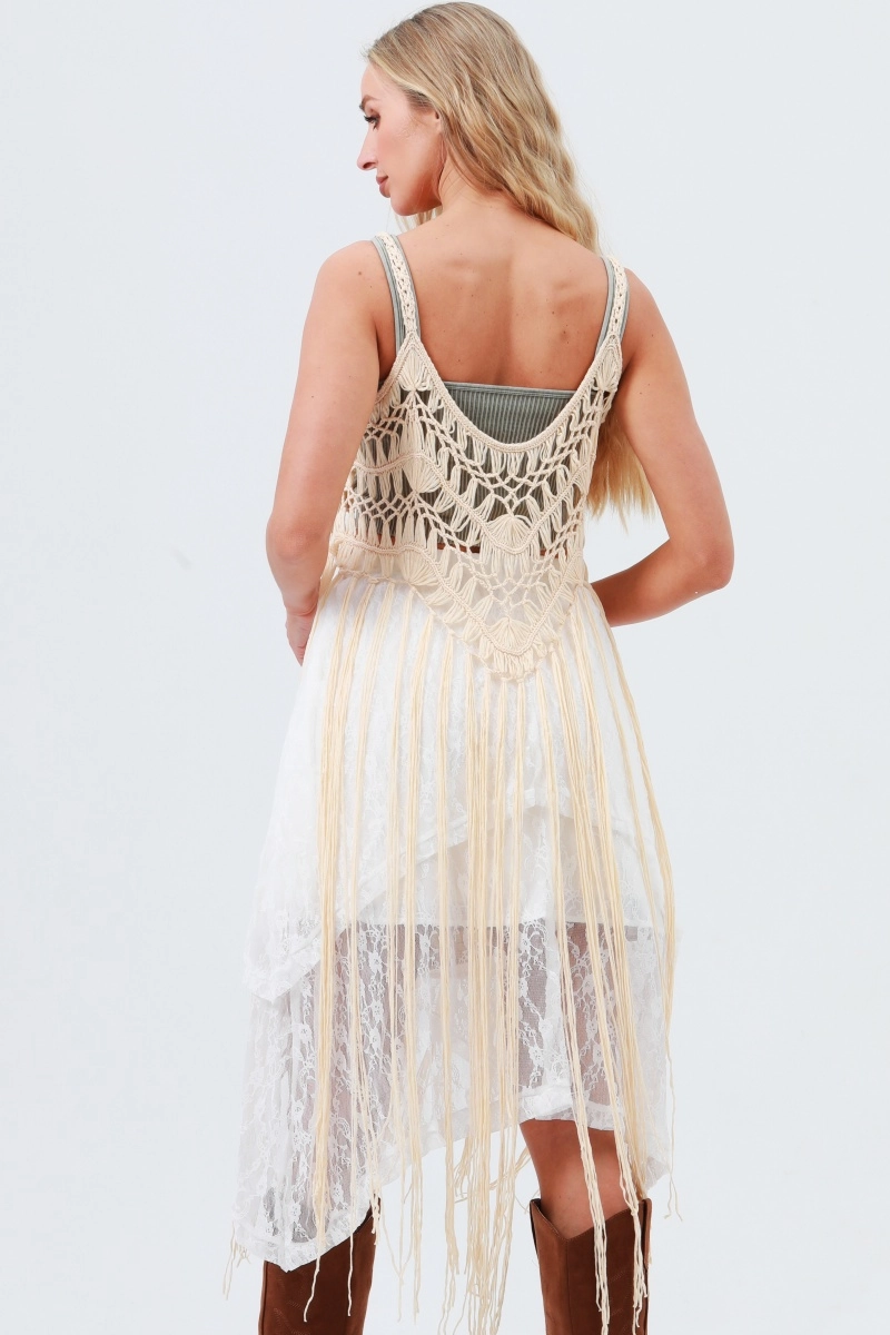 Tank Top - Crochet Tassel Long Fringe - Natural - hotRAGS.com