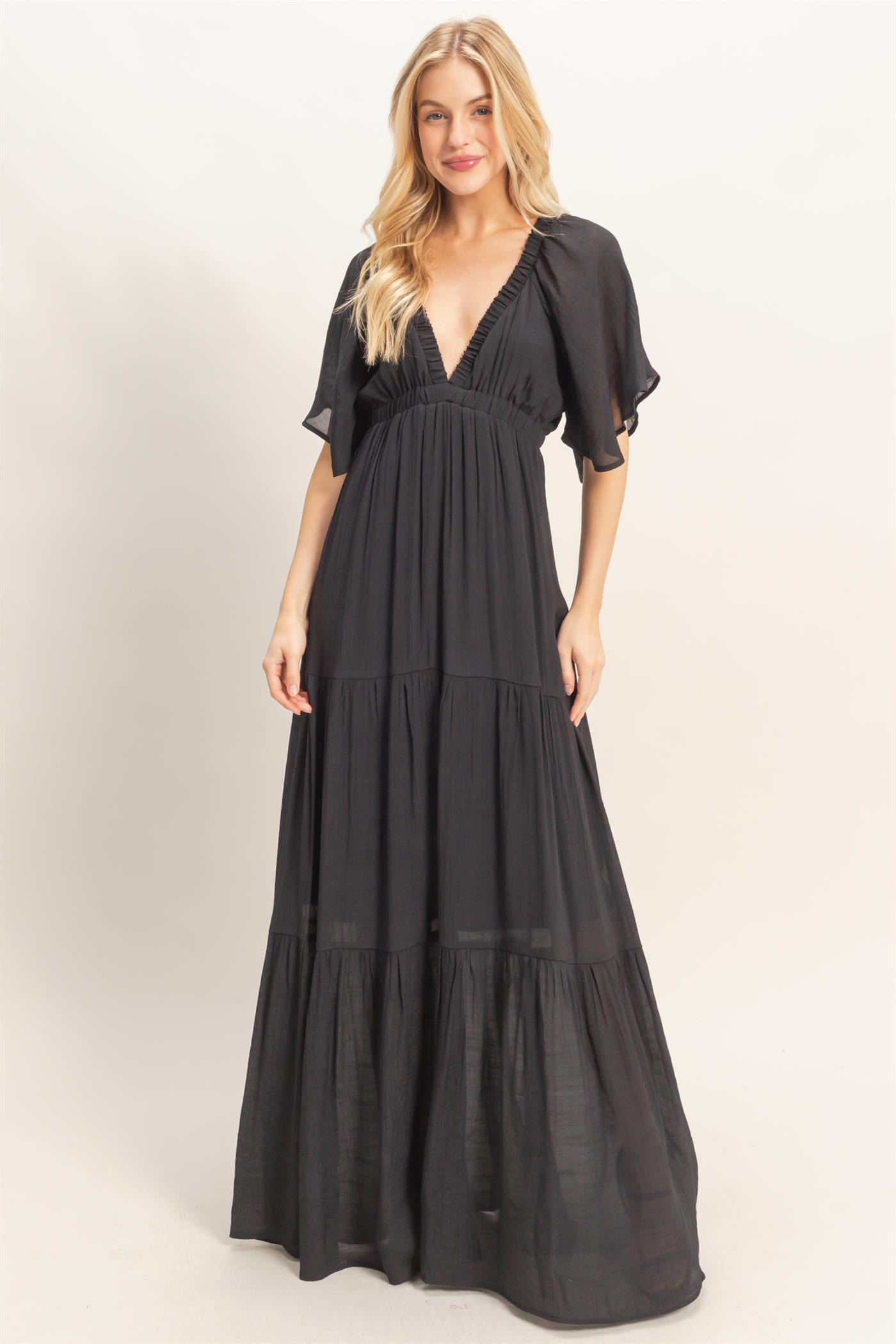 Dress - Maxi Flutter Sleeve - Black - hotRAGS.com