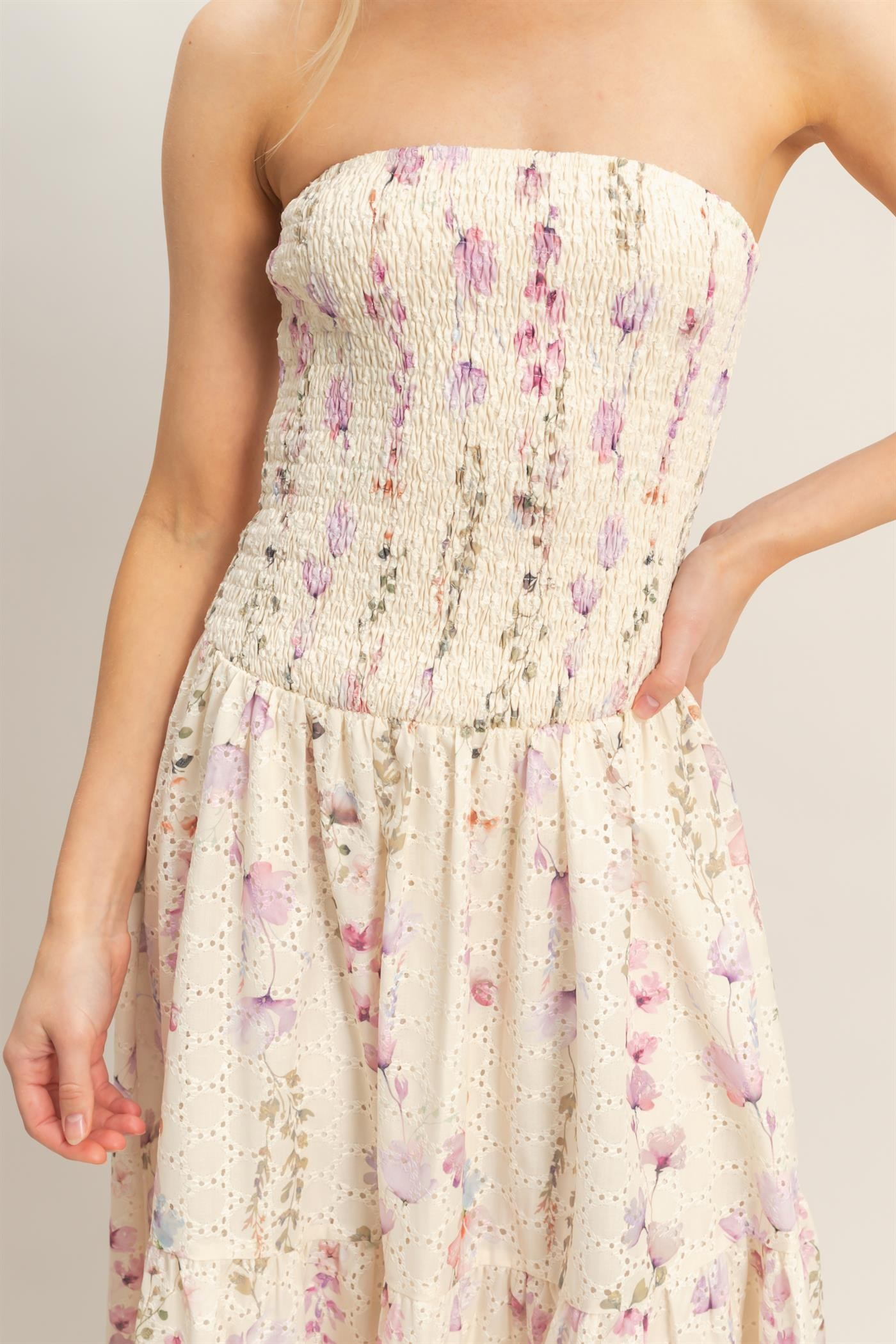 Dress - Midi Strapless Smocked - Yellow - hotRAGS.com