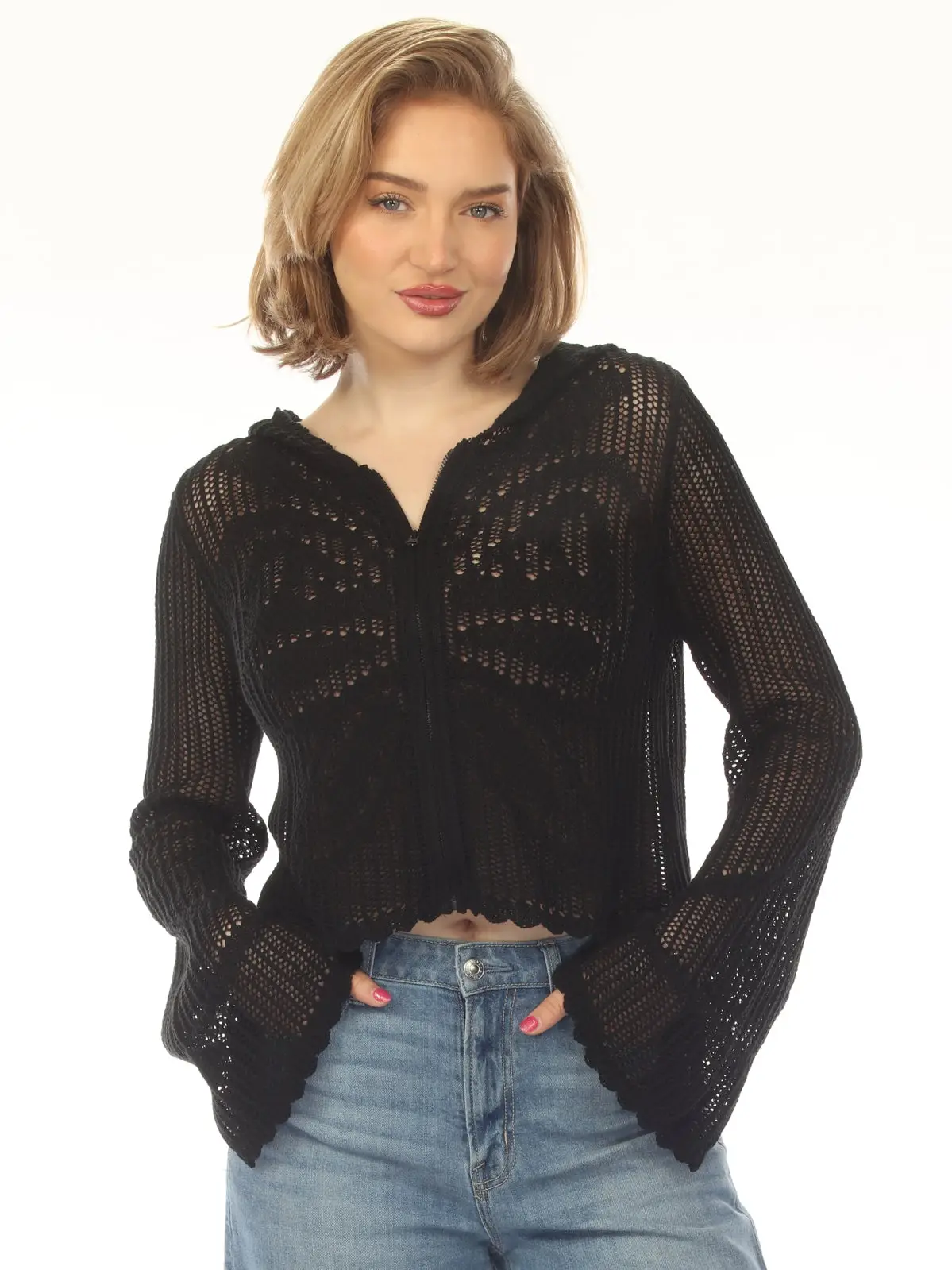 Jr Hoody Knit Top - Butterfly - Black - hotRAGS.com