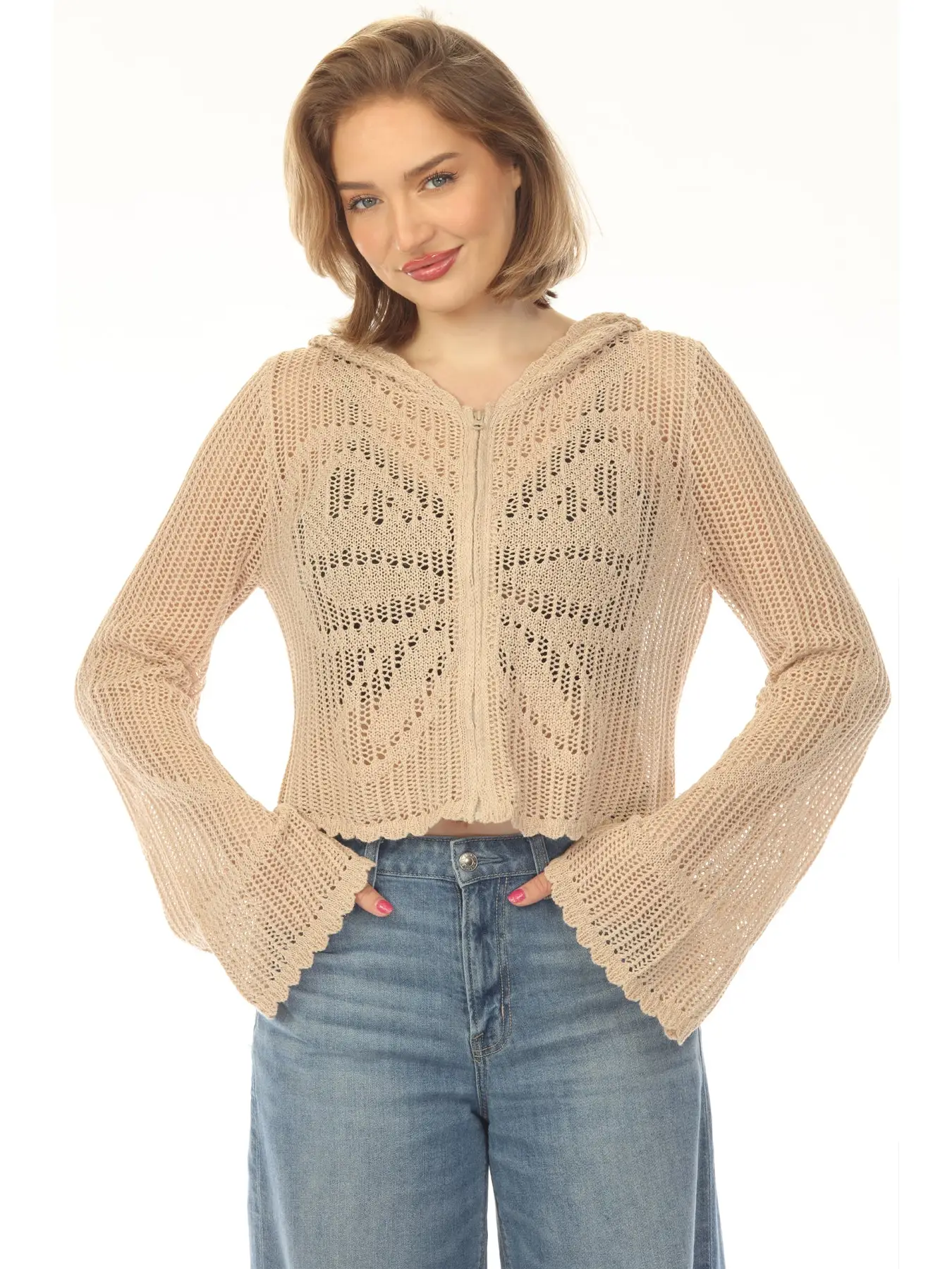 Jr Hoody Knit Top - Butterfly - Sand - hotRAGS.com