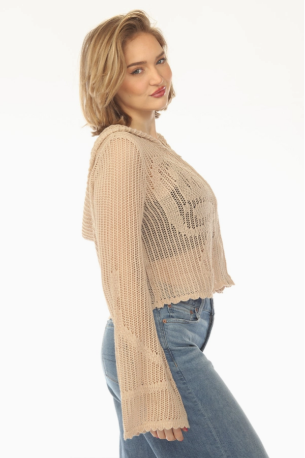 Jr Hoody Knit Top - Butterfly - Sand - hotRAGS.com