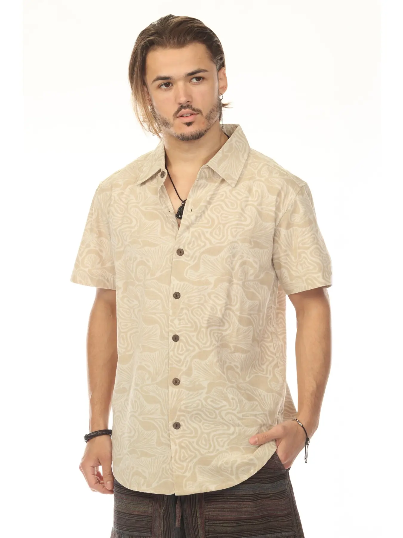 Men's Shirt - Mushroom Button Down - Beige