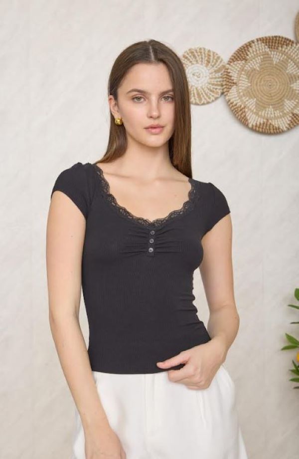 Jr Short Sleeve Top - Lace - Black - hotRAGS.com