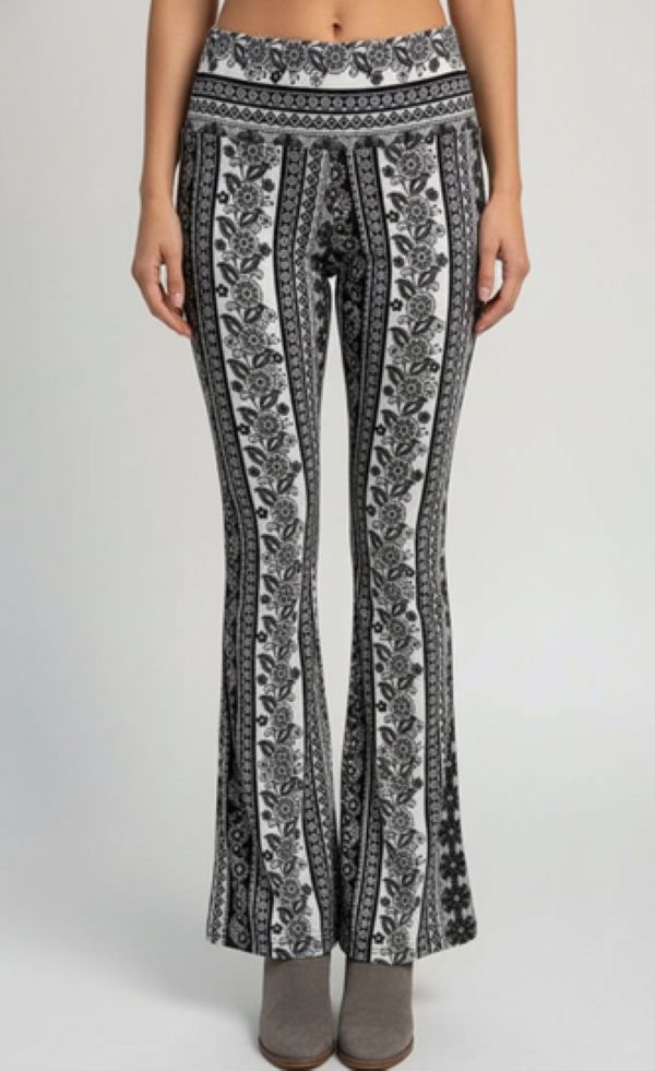 PALAZZO PANTS - BLACK WHITE Flowers - hotRAGS.com