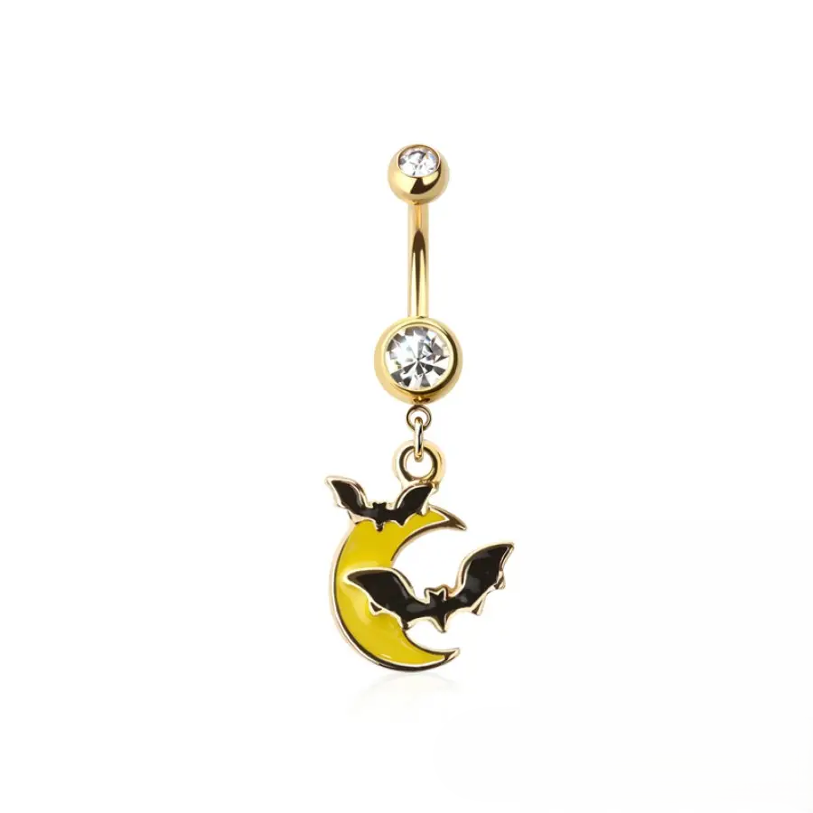 Belly Ring - Bats Moon -Gold - hotRAGS.com