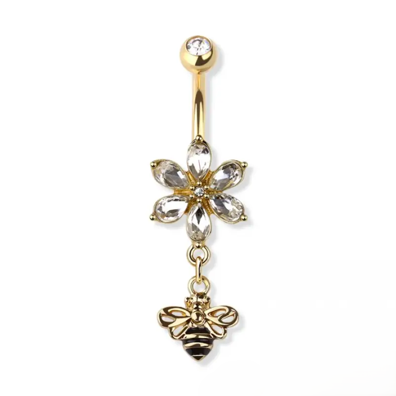 Belly Ring - Flower Bee - Gold - hotRAGS.com