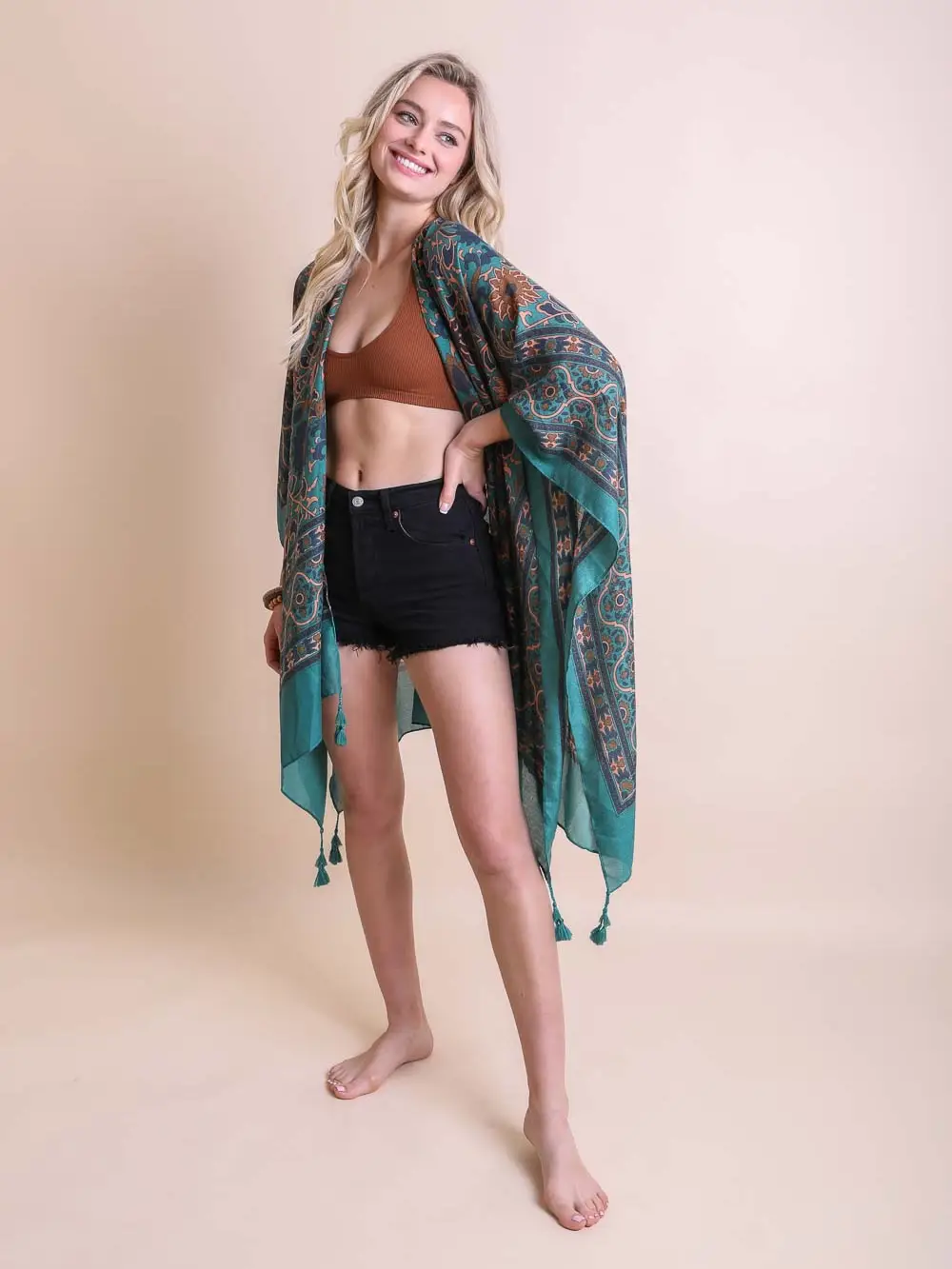 KIMONO - TRENDY TAPESTRY TASSEL - Green
