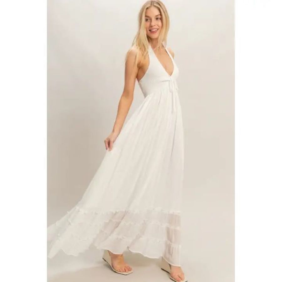 Dress - Maxi Halter Smocked - White - hotRAGS.com